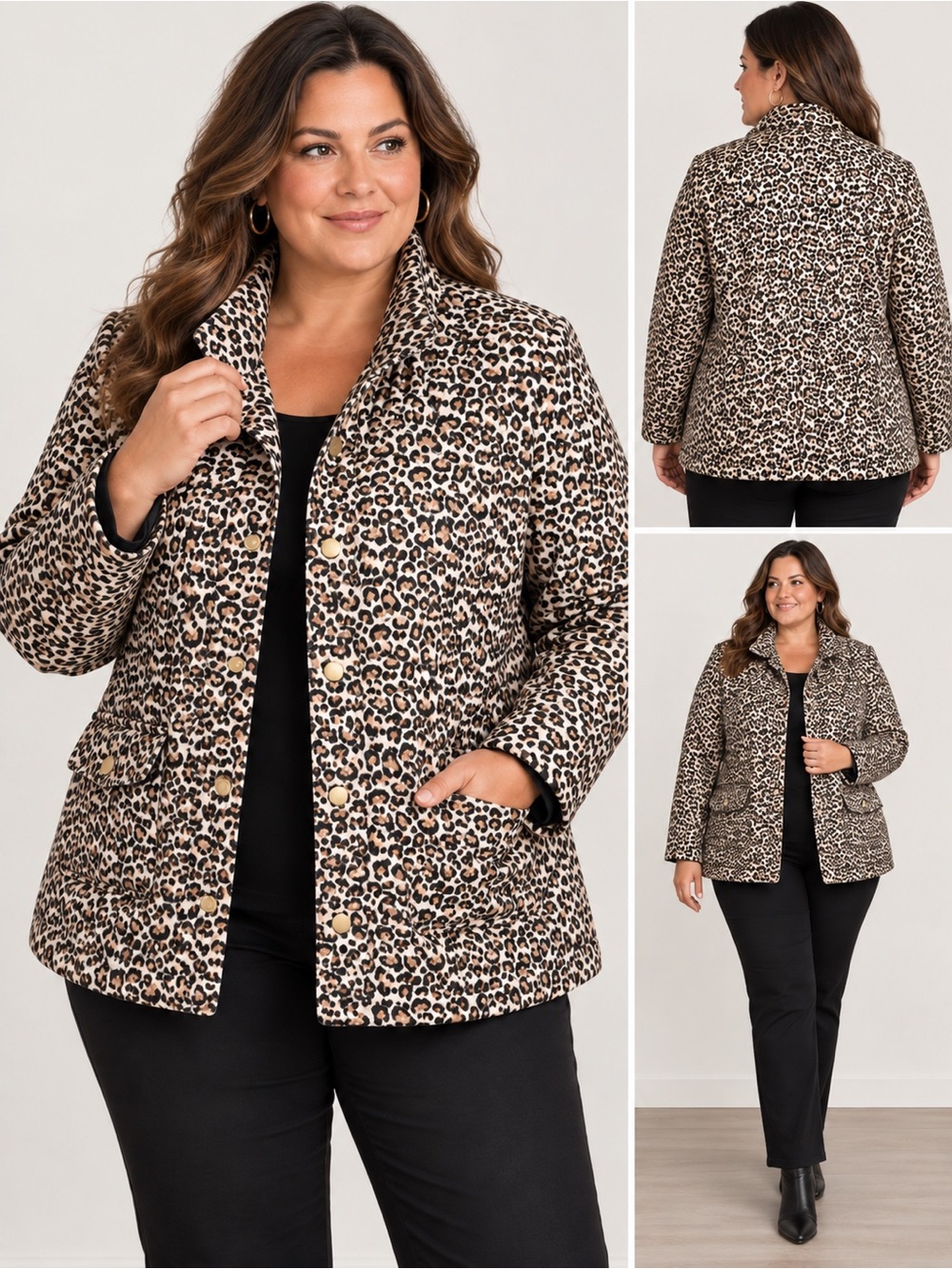 Cynthia Rowley Women's Quilted Animal Print Jacket Coat Snap Front 1X